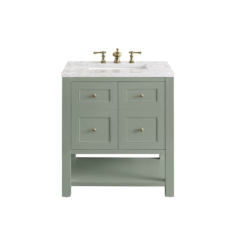 James Martin Vanities Breckenridge 30in Single Vanity, Smokey Celadon w/ 3 CM Eternal Jasmine Pearl Top 330-V30-SC-3EJP